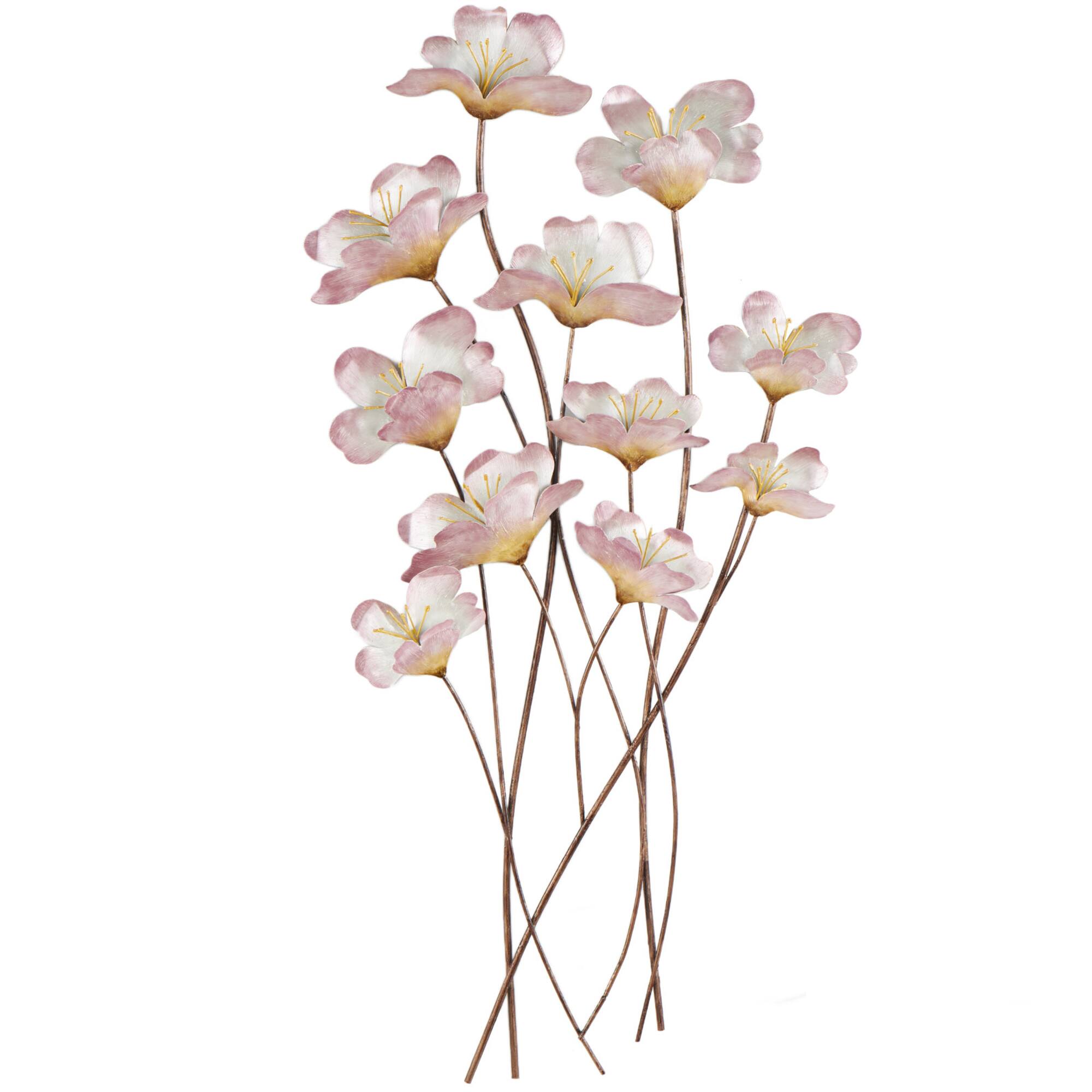 19" x 38" Pink Metal Floral Home Wall Décor